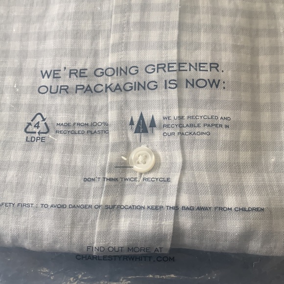 Linen Charles Tyrwhitt London New grey gingham checked men’s shirt L - Picture 8 of 9